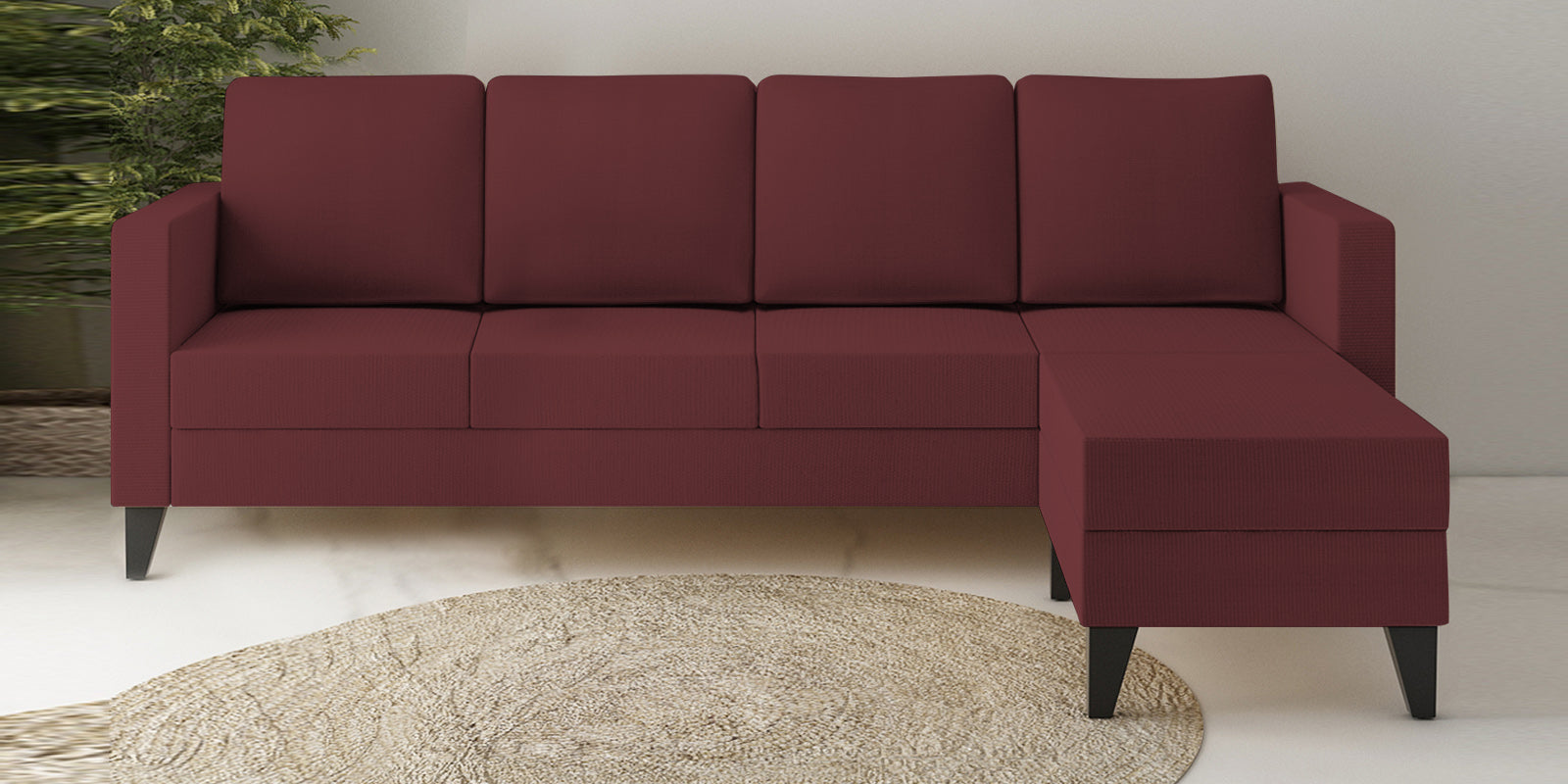 Nori Fabric LHS Sectional Sofa (3+Lounger) In Blaze Red Colour - Febonic Living