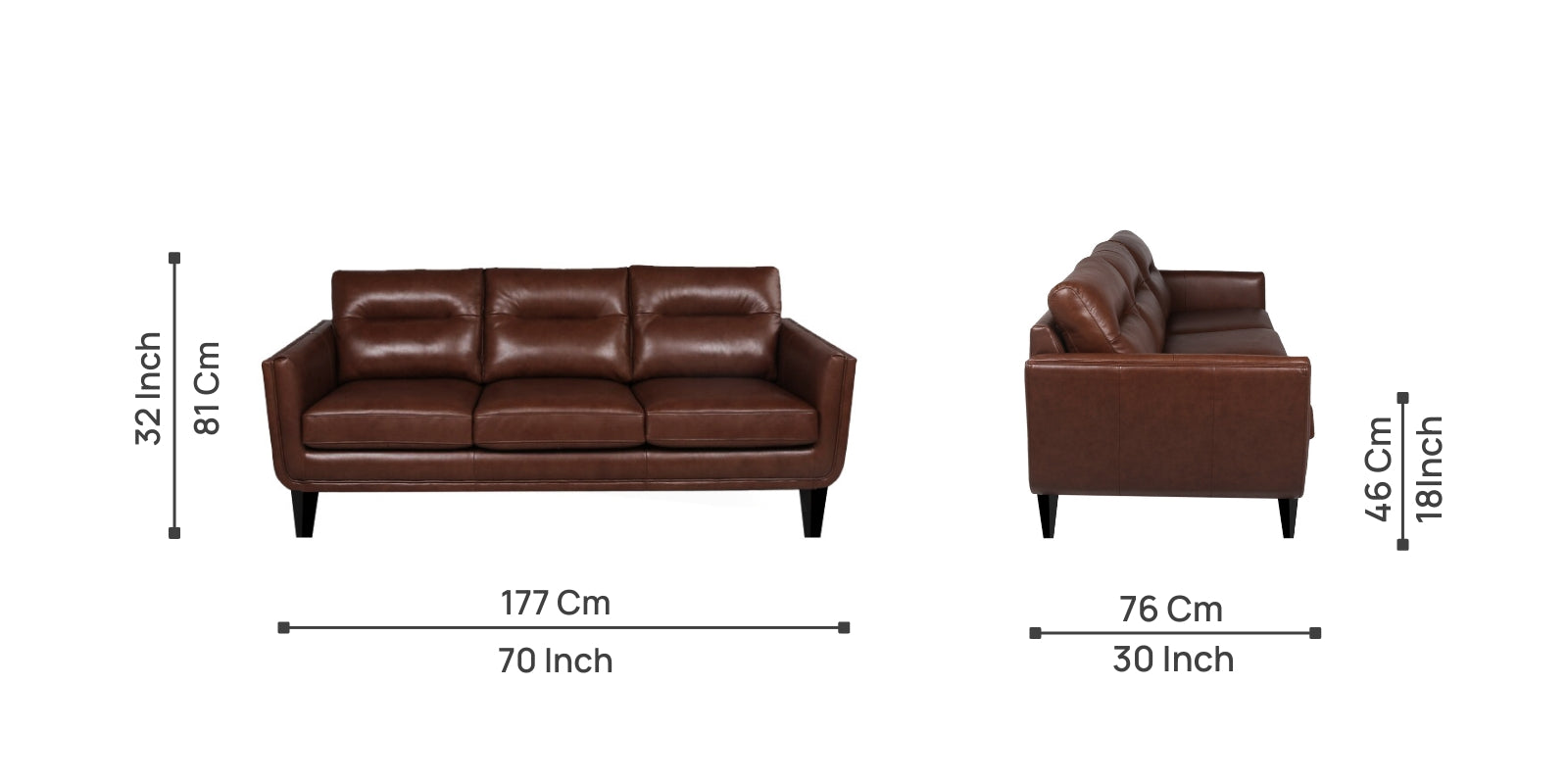 Kiko Leatherette 3 Seater Sofa In Lama Brown Colour - Febonic Living