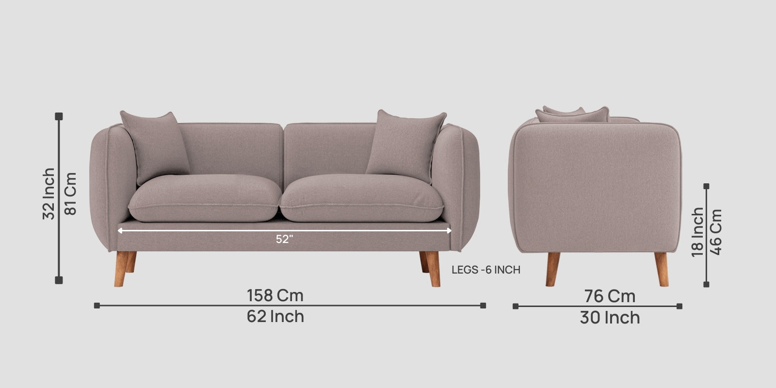 Reva Fabric 2 Seater Sofa In Almond Beige Colour