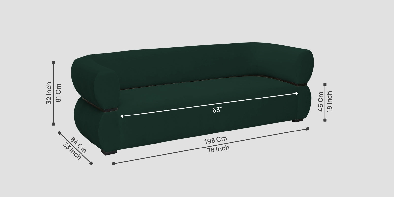 Kula Velvet 3 Seater Sofa In Forest Green Colour - Febonic Living
