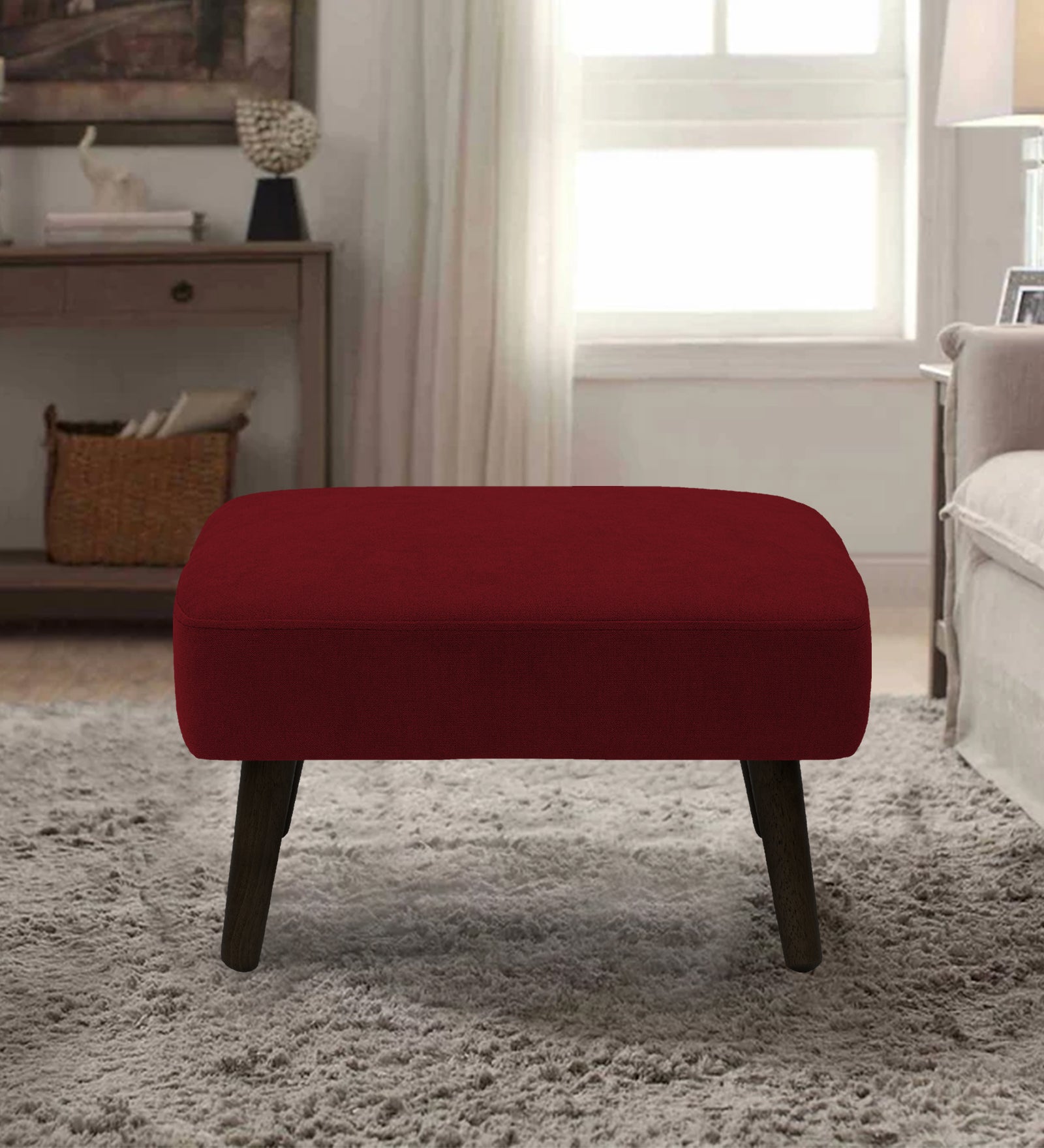 Luke Fabric Foot Stool In Blood Maroon Colour - Febonic Living