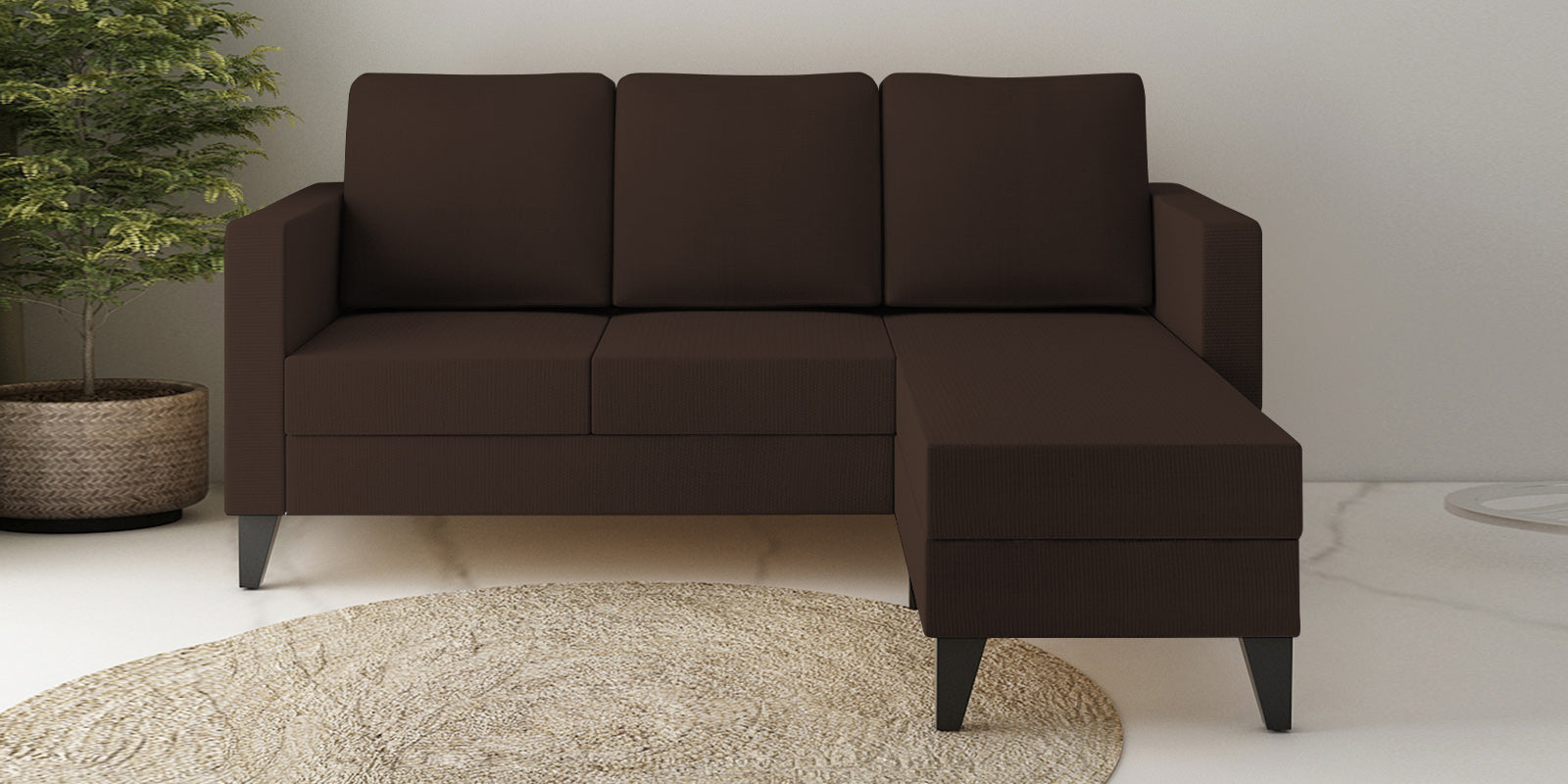 Nori Fabric LHS Sectional Sofa (2+Lounger) In Cidar Brown Colour - Febonic Living