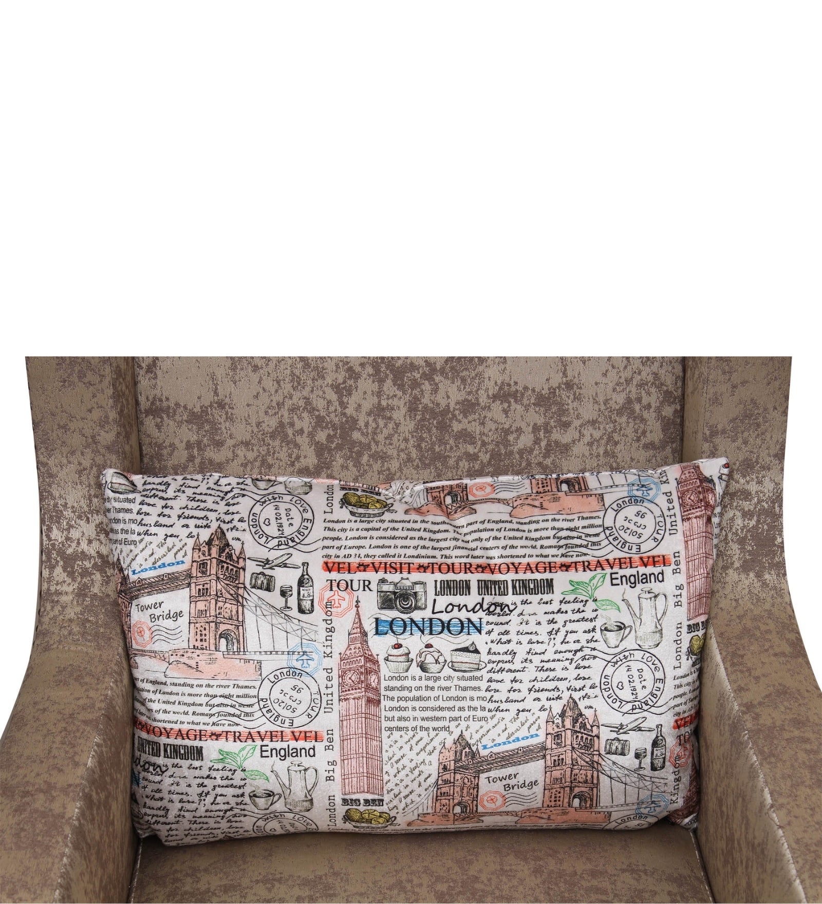 Jade Printed Fabric Wing Chair in Beige Colour - Febonic Living