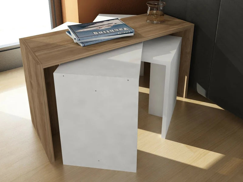 Shail Nesting Table In Frosty White & Oral Walnut Finish - Febonic Living