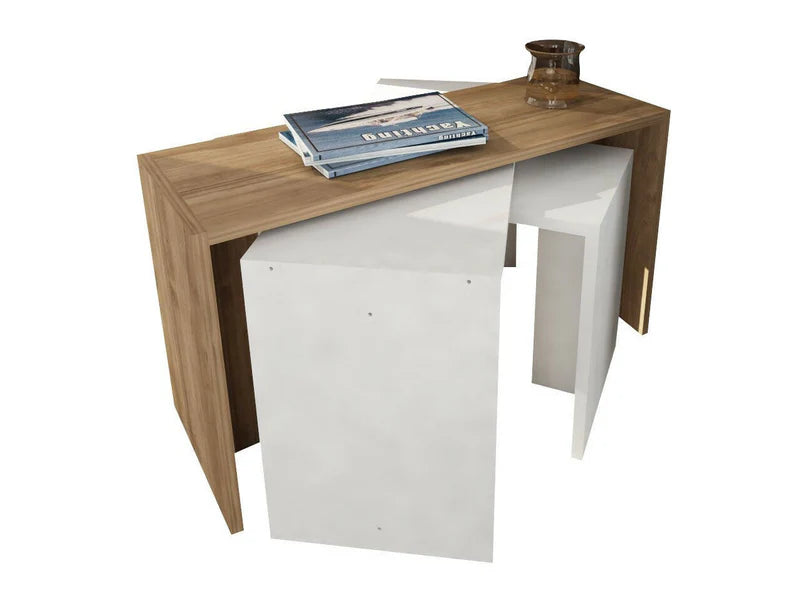 Shail Nesting Table In Frosty White & Oral Walnut Finish - Febonic Living