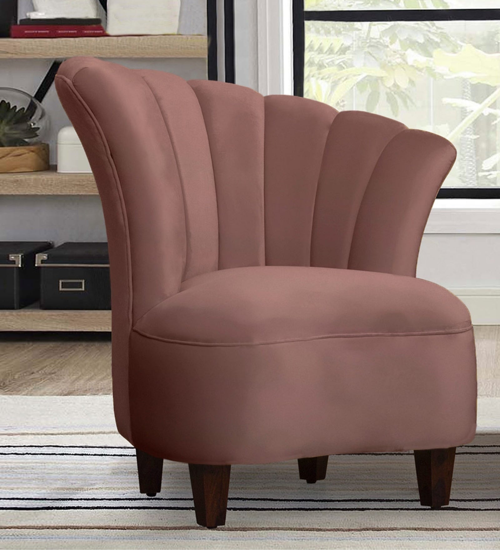 Davo Velvet Slipper Chair in Mocha Brown Colour - Febonic Living
