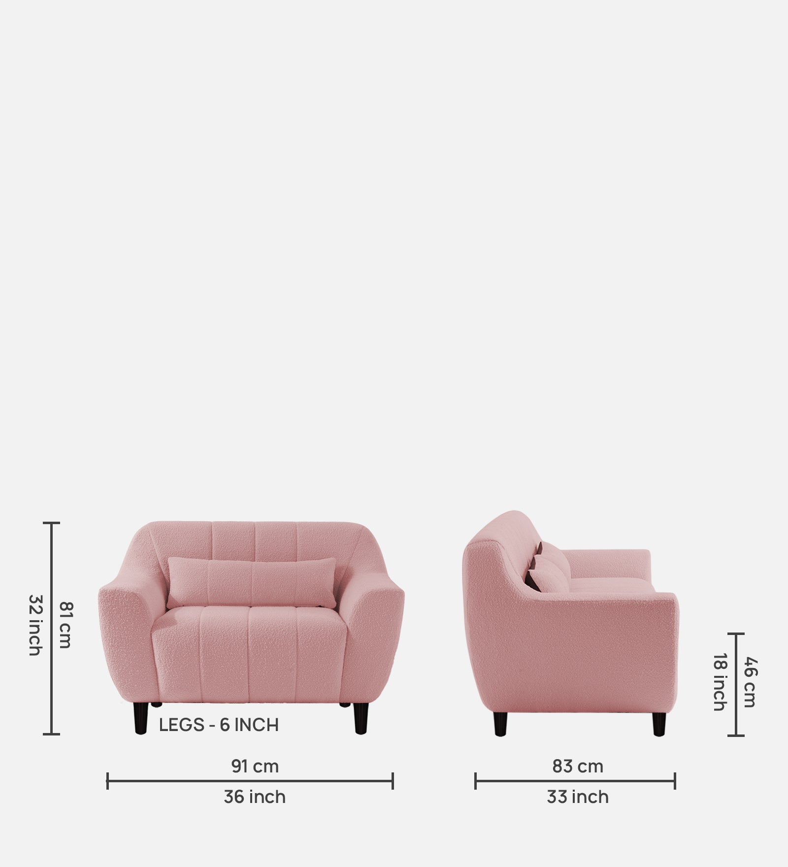 Nesco Boucle Fabric 1 Seater Sofa in Basi Pinc Colour