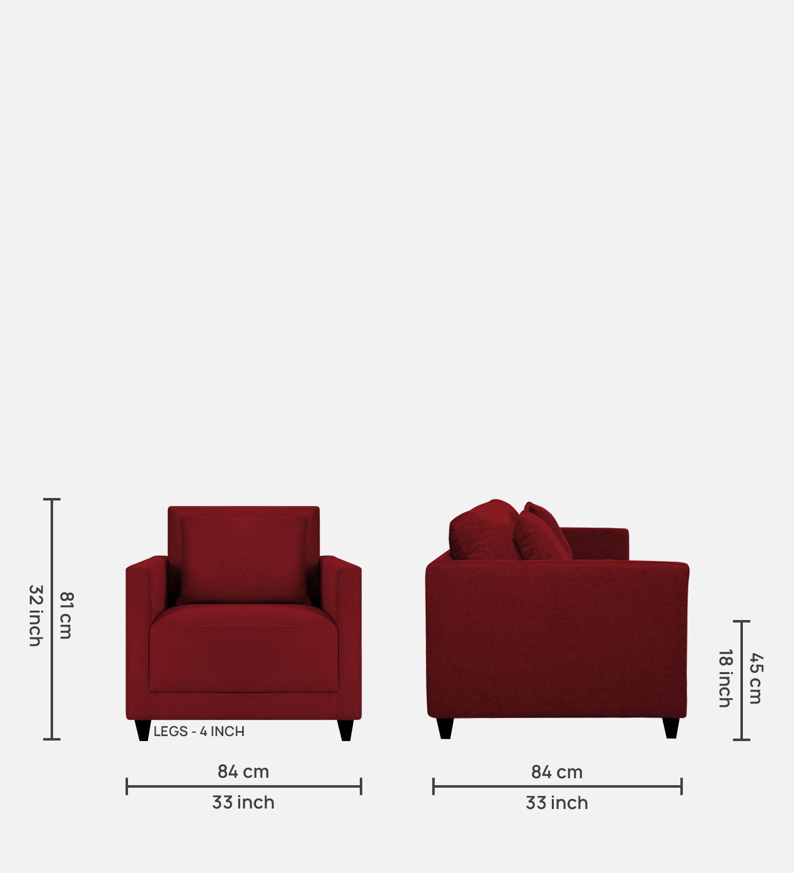 Kera Fabric 1 Seater Sofa In Blood Maroon Colour - Febonic Living