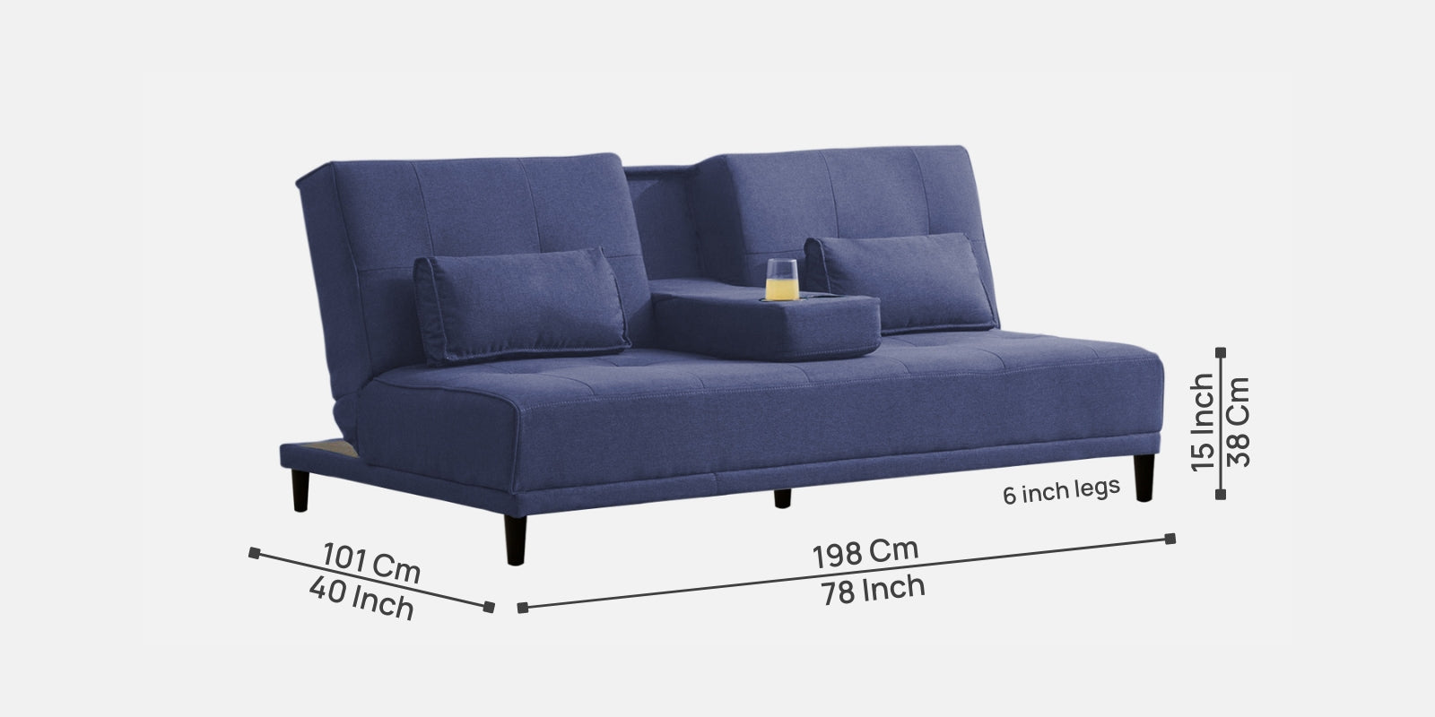 Jerry Fabric 3 Seater Convertible Sofa Cum Bed In Slate Blue Colour - Febonic Living