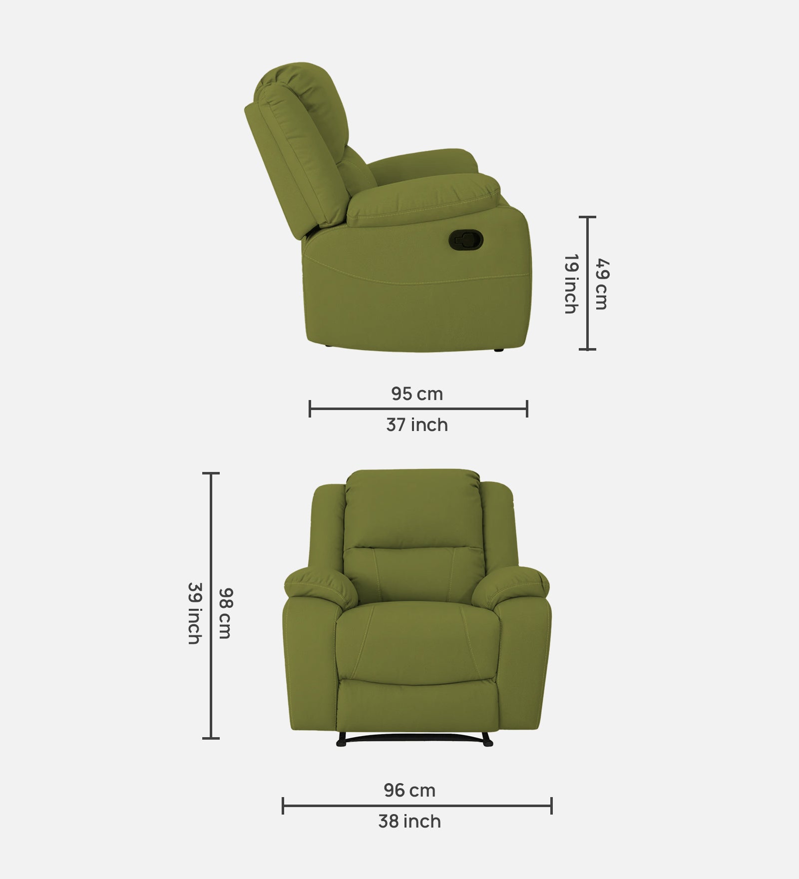 Adley Fabric 1 Seater Manual Recliner In Lime Green Colour - Febonic Living