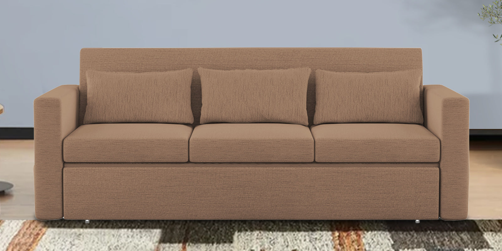 River Fabric 3 Seater Pull Out Sofa Cum Bed In Cookie Beige Colour - Febonic Living