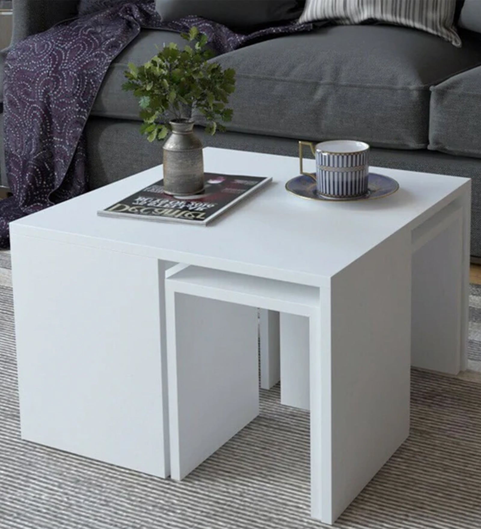 Kriva Nesting Table In Frosty White Finish - Febonic Living