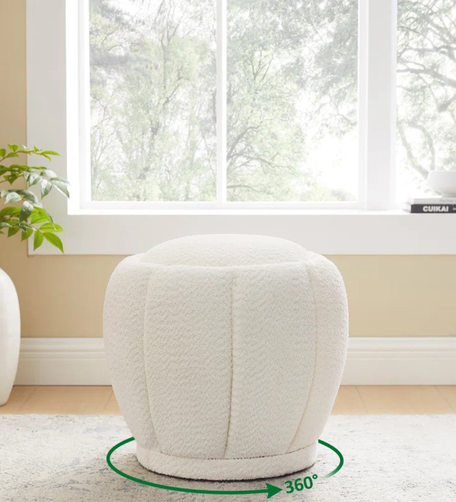 Kanni Boucle Fabric Pouffe In Bright White Colour - Febonic Living