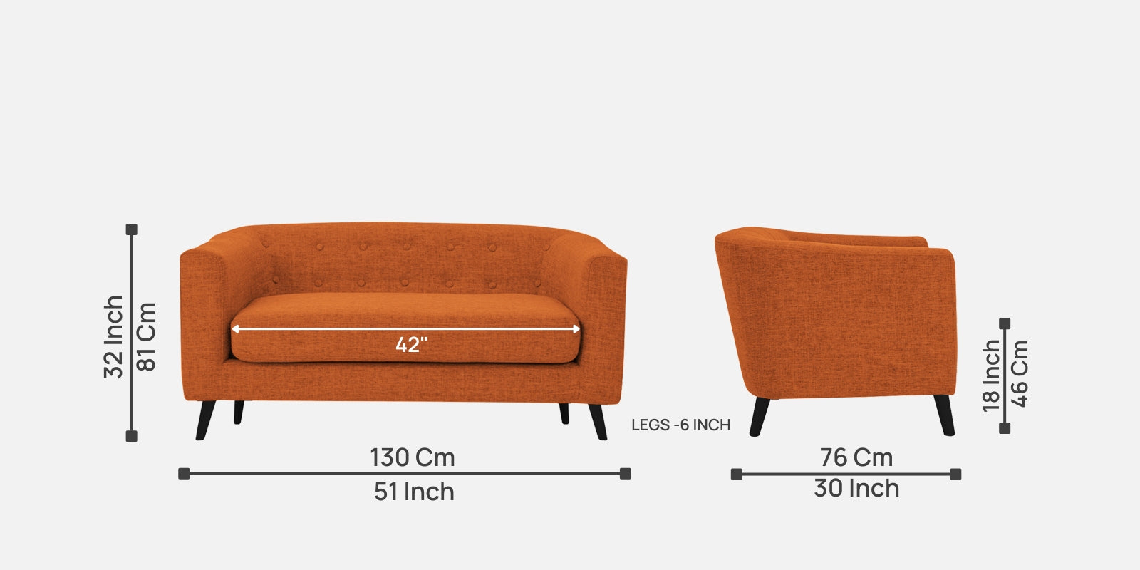 Casper Fabric 2 Seater Sofa In Vivid Orange Colour - Febonic Living