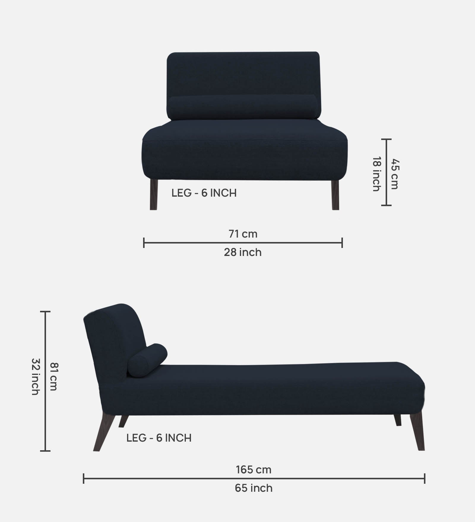 Noce Fabric Armless Chaise Lounger In Denim Blue Colour - Febonic Living