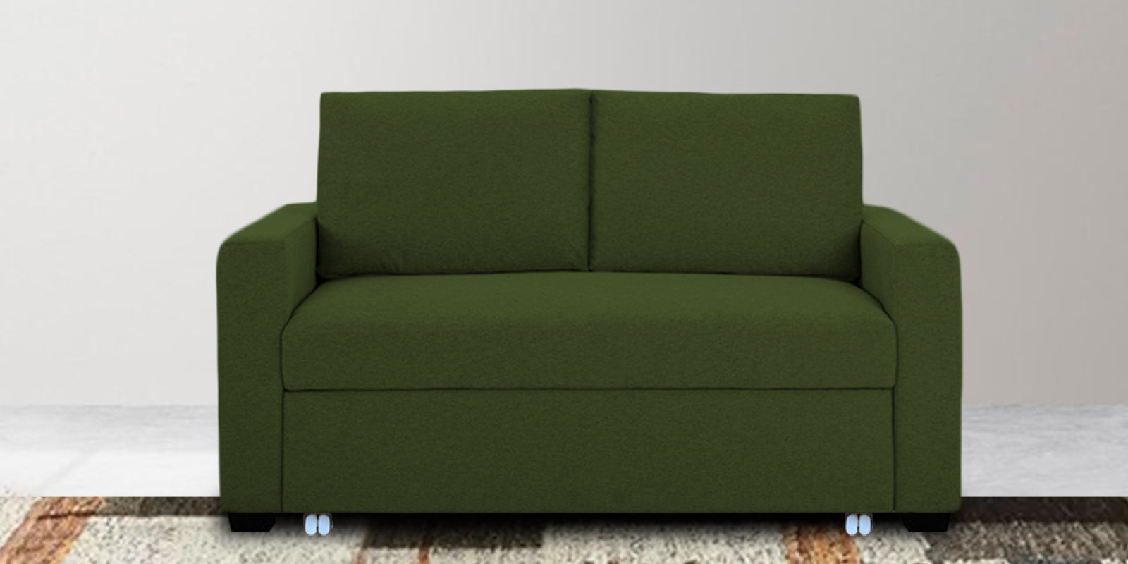 Lobby Fabric 2 Seater Pull Out Sofa Cum Bed In Olive Green Colour - Febonic Living