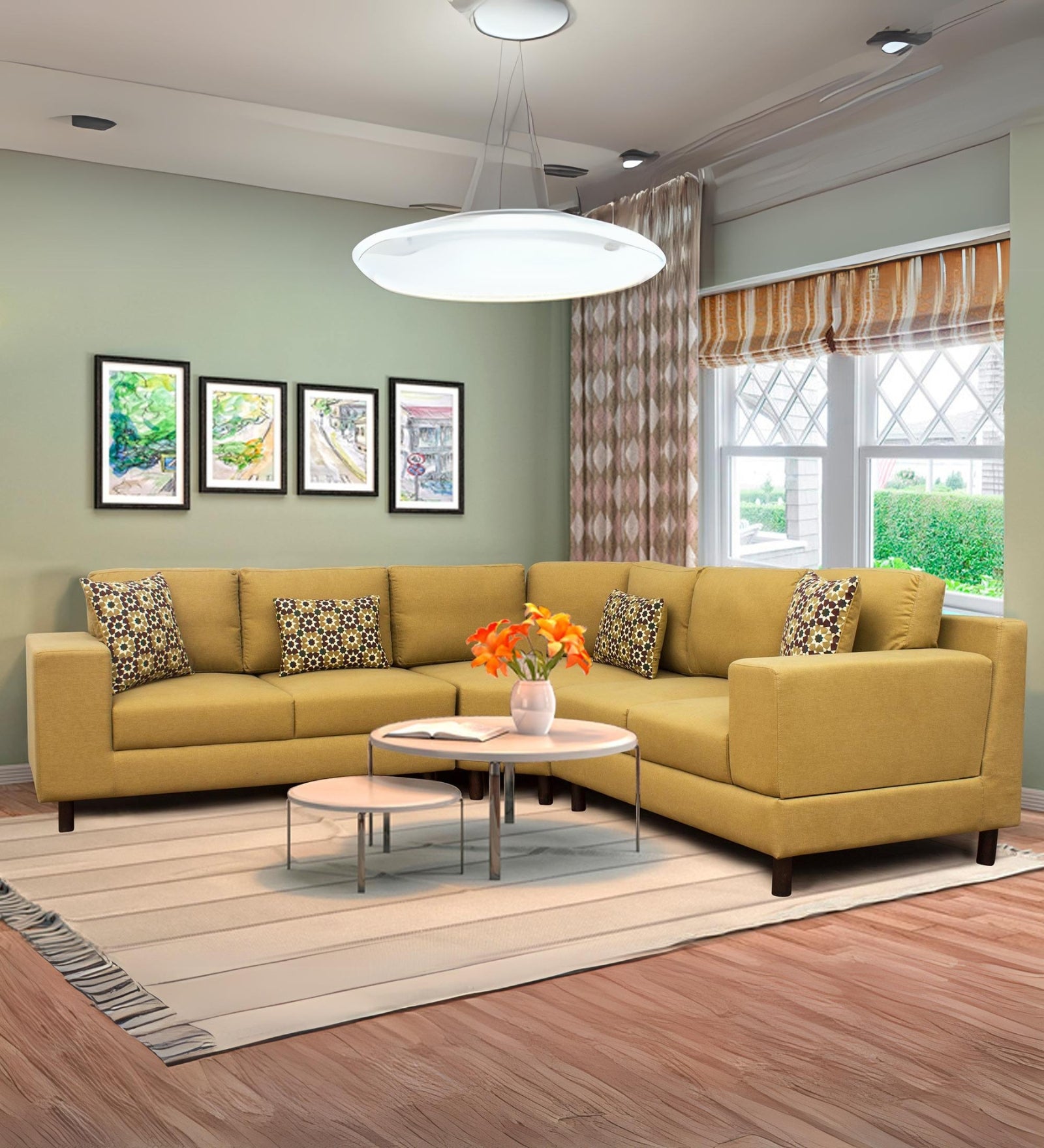 Betty Fabric 8 Seater Corner Sofa in Yellow Colour - Febonic Living