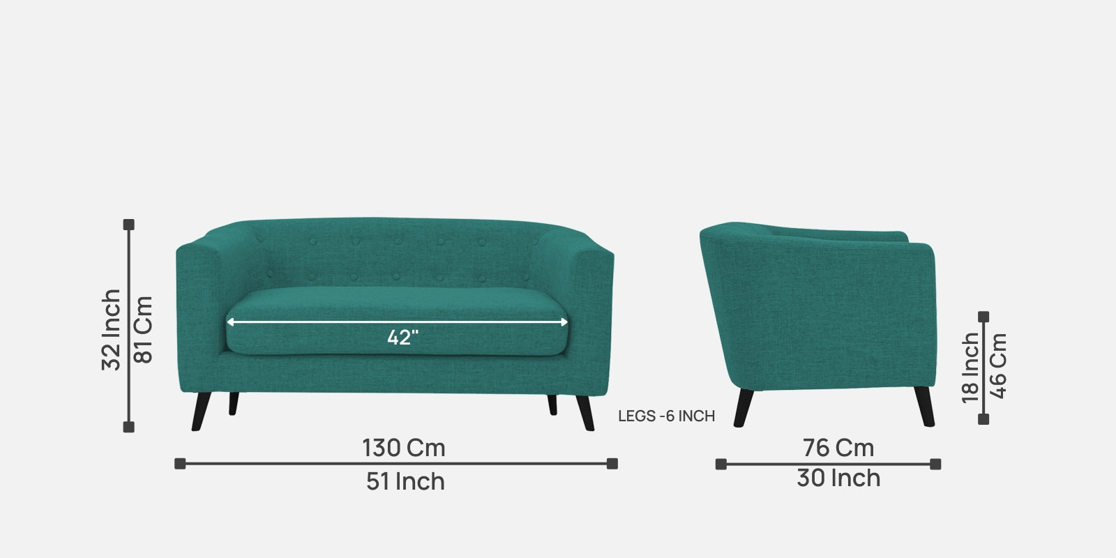 Casper Fabric 2 Seater Sofa In Sea Green Colour - Febonic Living