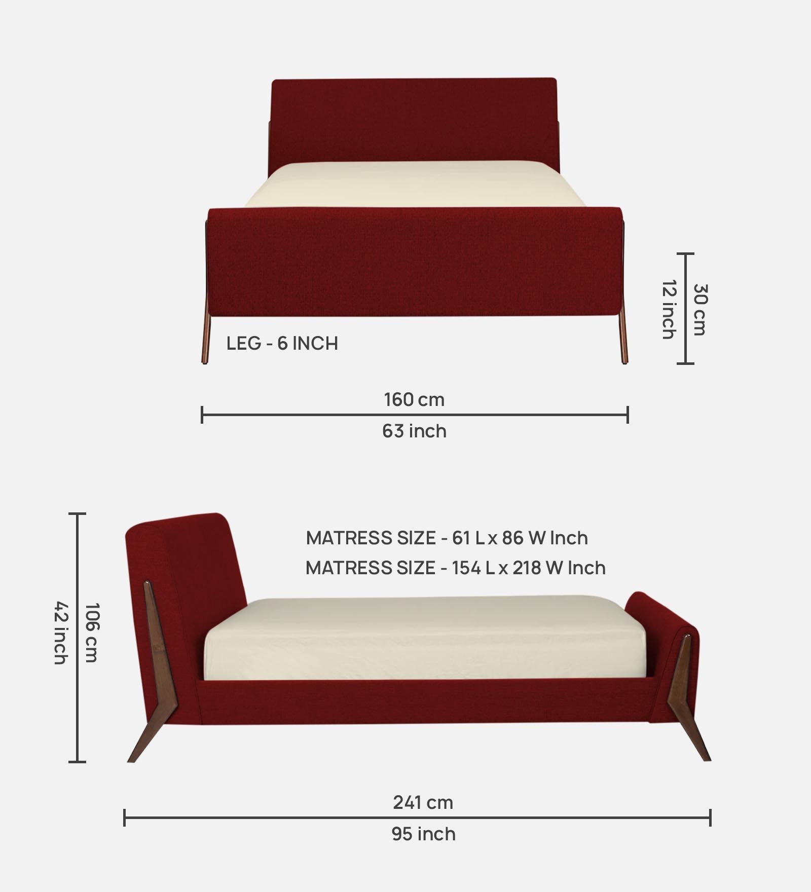 Catla Fabric Queen Size Bed In Blood Maroon Colour - Febonic Living