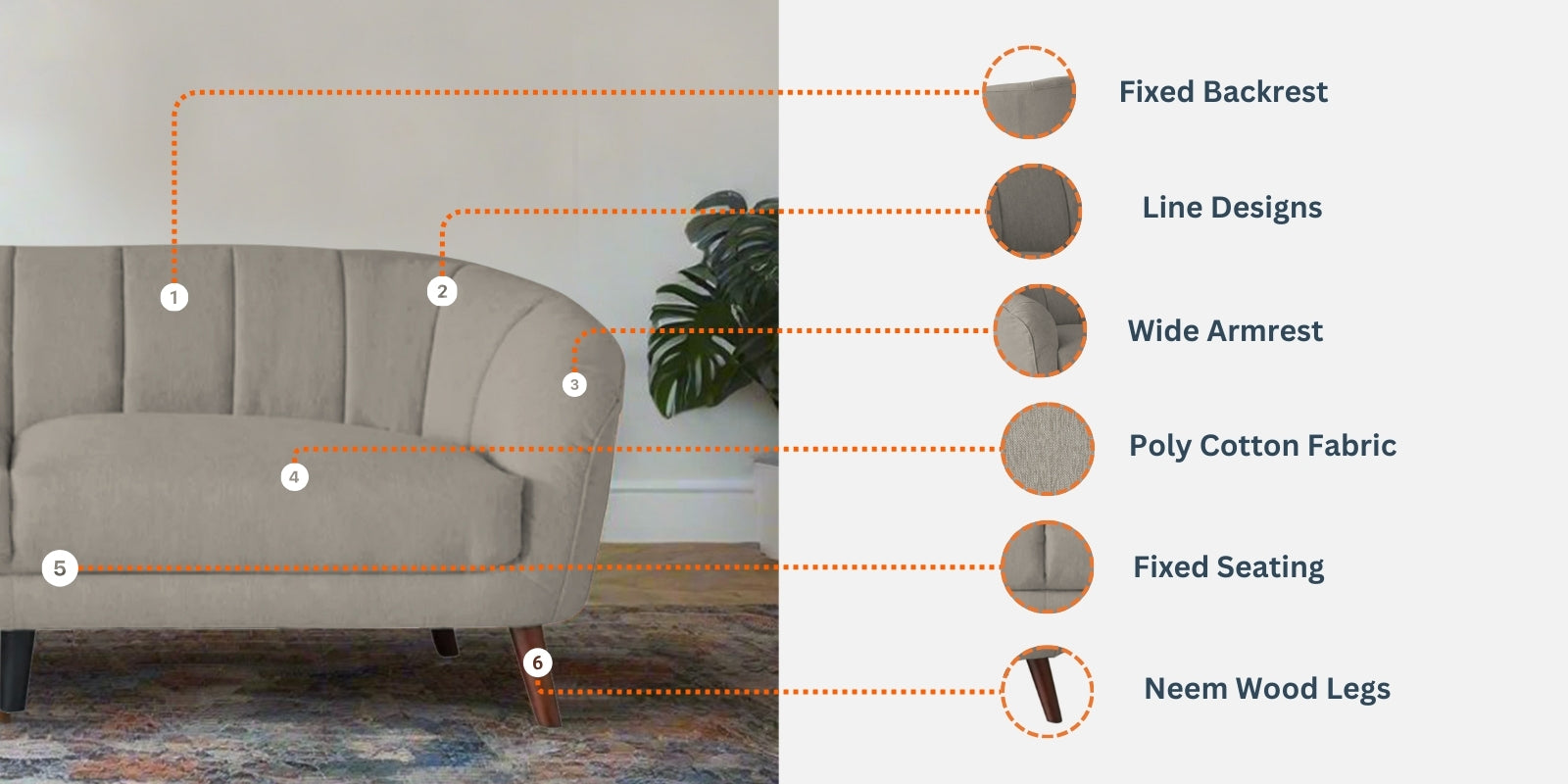 Benjamin Fabric 3 Seater Sofa In Cosmic Beige Colour - Febonic Living