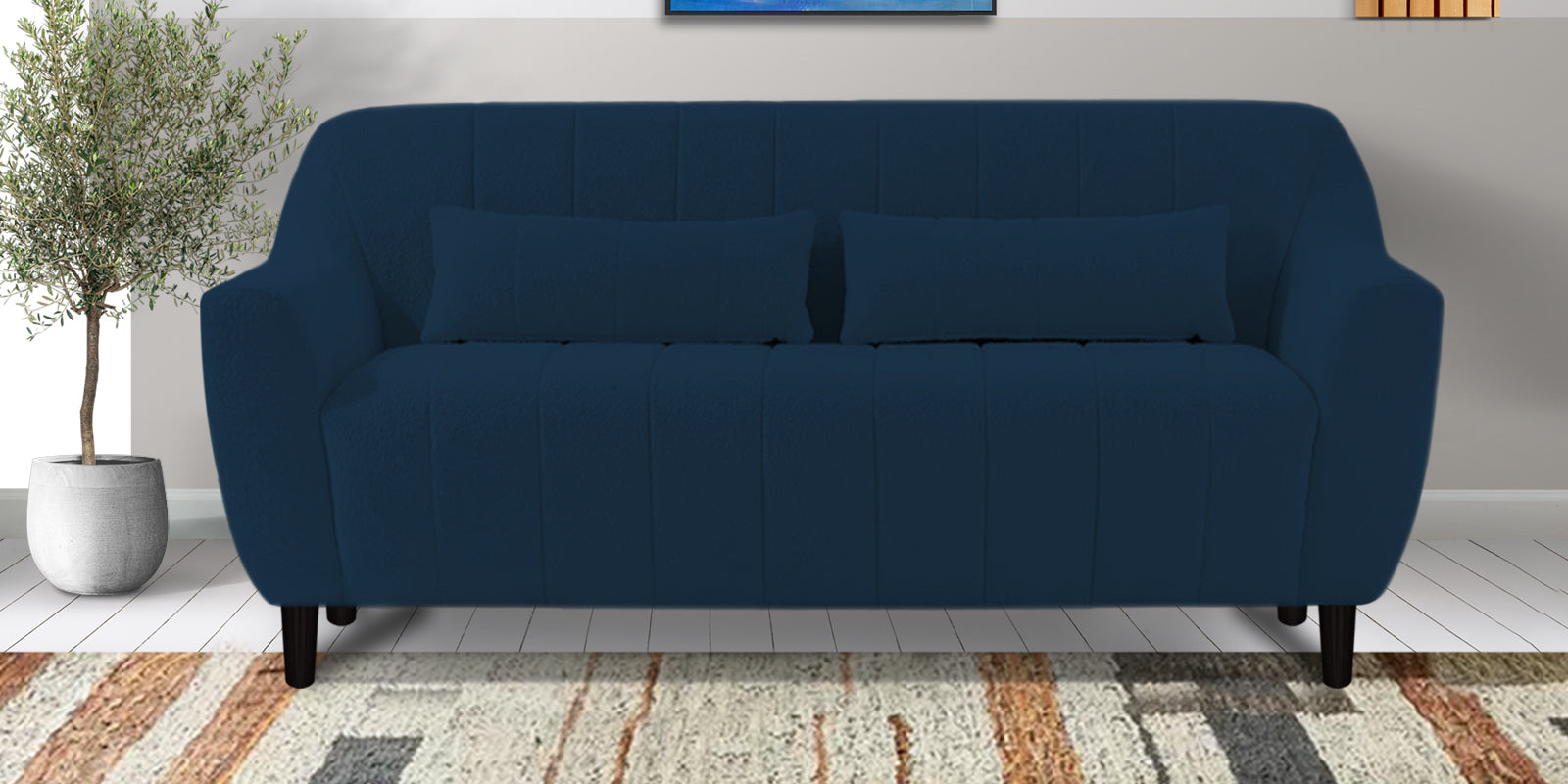 Nesco Boucle Fabric 2 Seater Sofa In Danim Blue Colour - Febonic Living