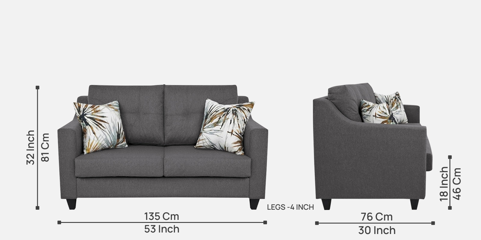 Welly Fabric 2 Seater Sofa In Sudo Grey Colour - Febonic Living