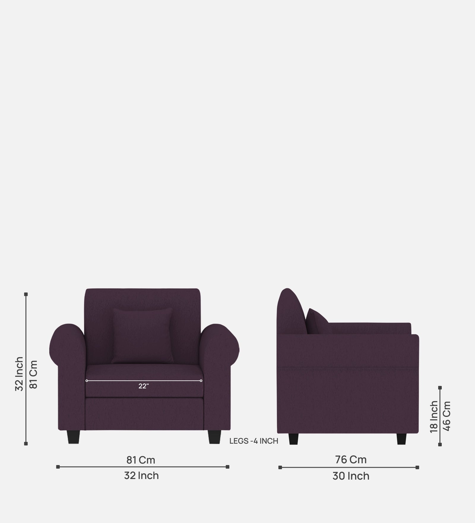 Derado Fabric 1 Seater Sofa In Greek Purple Colour - Febonic Living