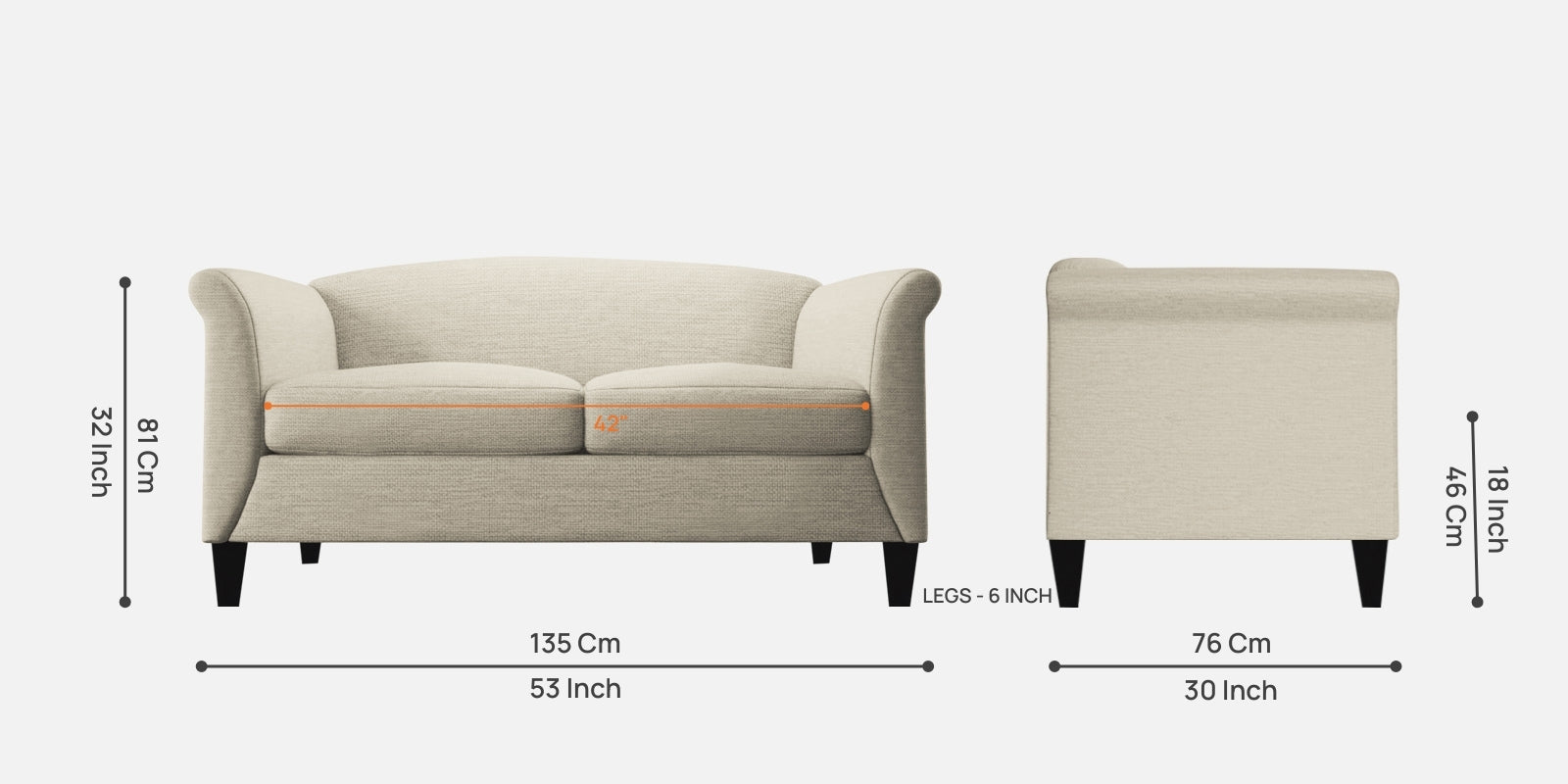 Kimber Fabric 2 Seater Sofa In Ivory Cream Colour - Febonic Living