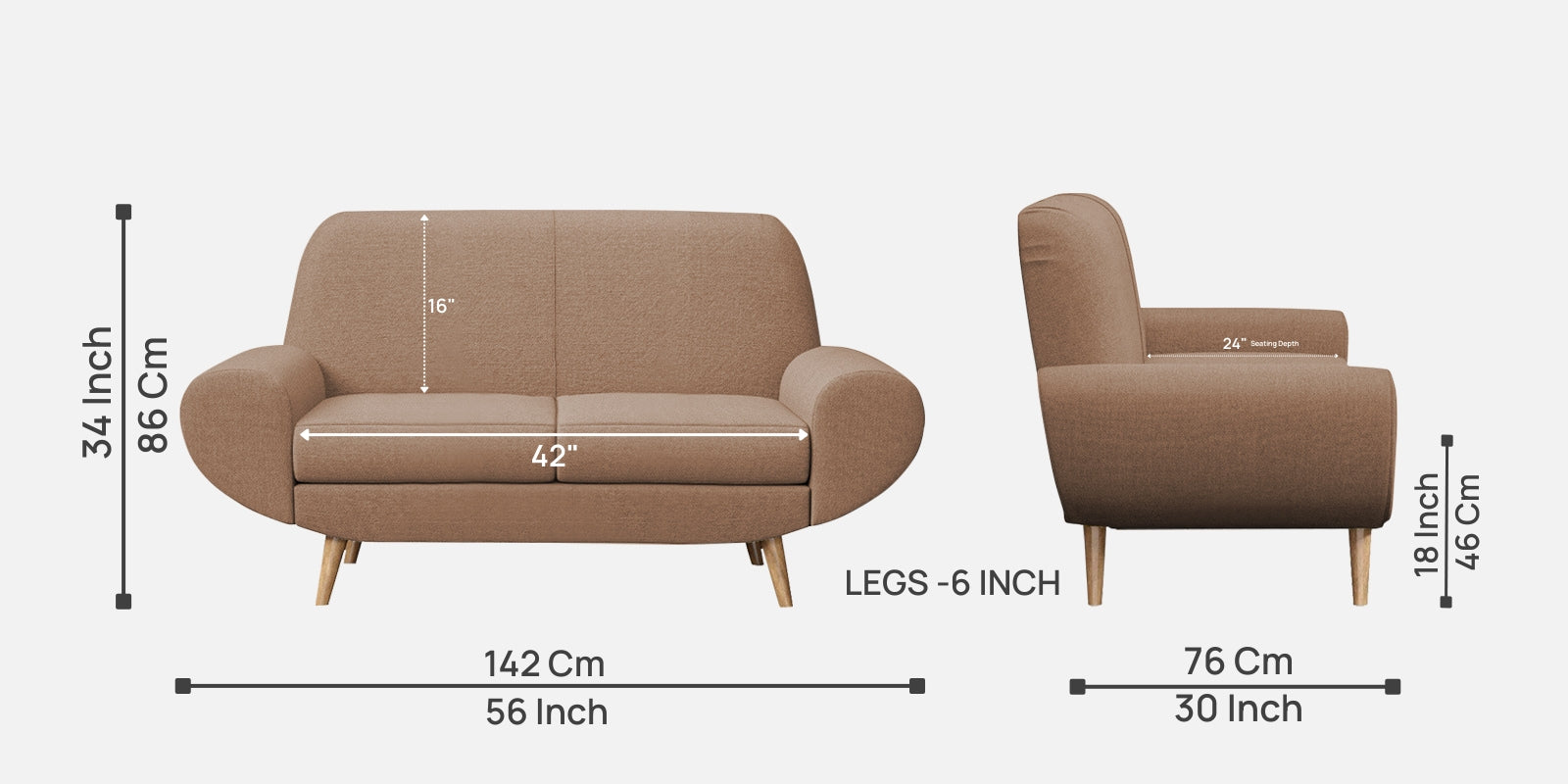Jessy Fabric 2 Seater Sofa In Cosmic Beige Colour - Febonic Living