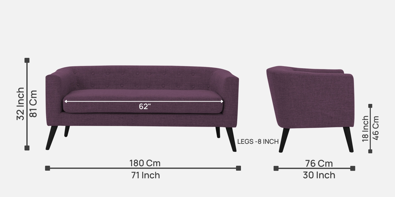 Casper Fabric 3 Seater Sofa in Greek Purple Colour