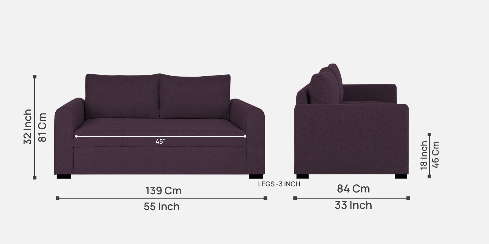 Sigma Fabric 2 Seater Sofa In Greek Purple Colour - Febonic Living