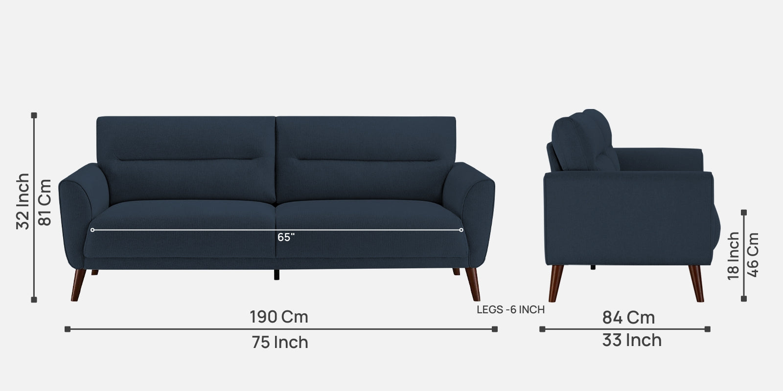 Castro Fabric 3 Seater Sofa In Denim Blue Colour - Febonic Living