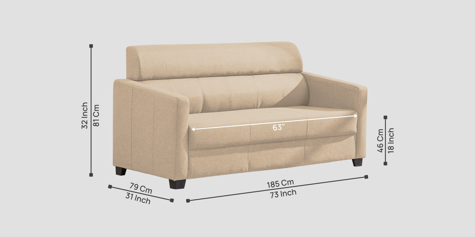 Devo Fabric 3 Seater Sofa In Olive Beige Colour - Febonic Living