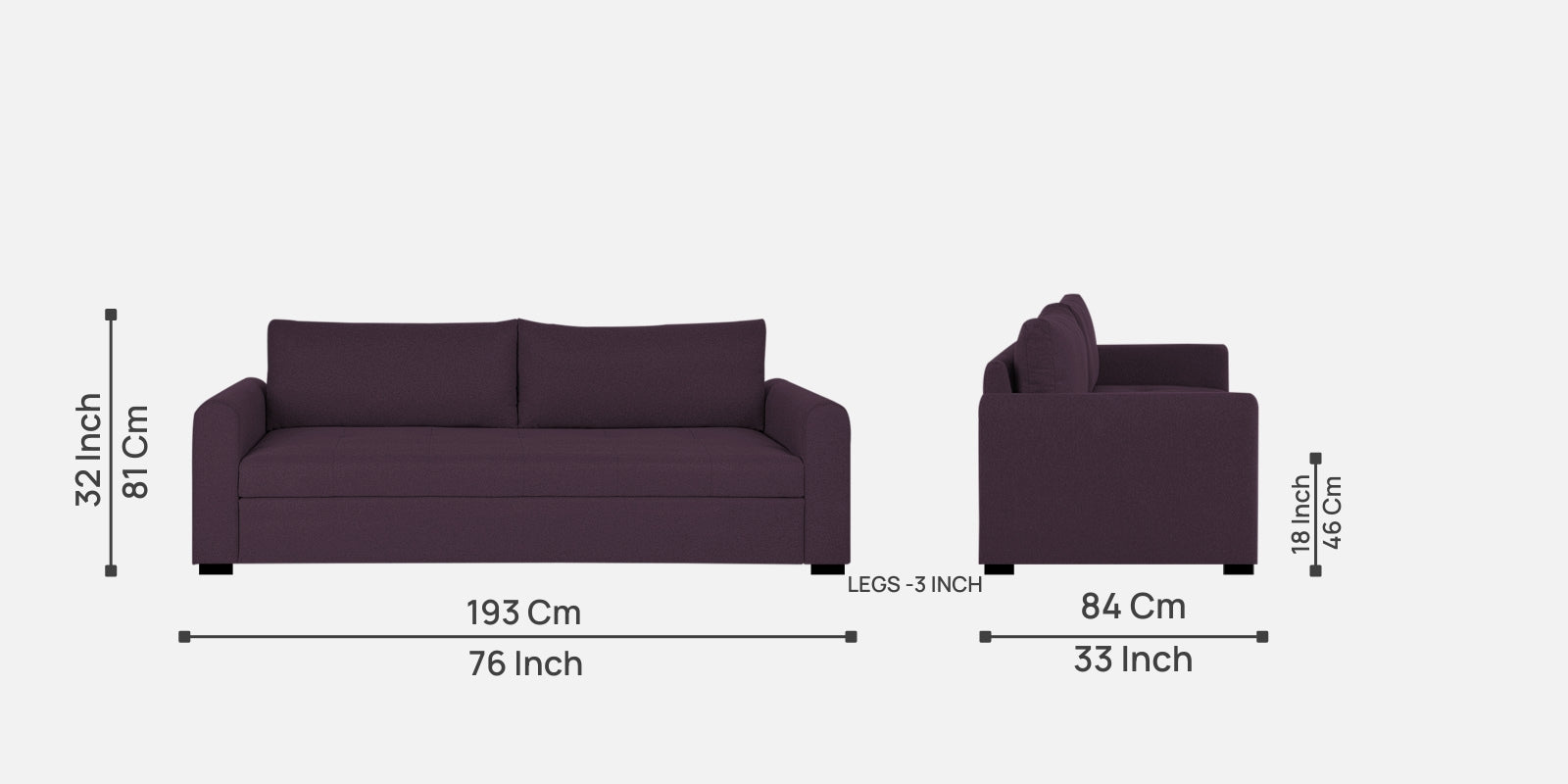 Sigma Fabric 3 Seater Sofa In Greek Purple Colour - Febonic Living