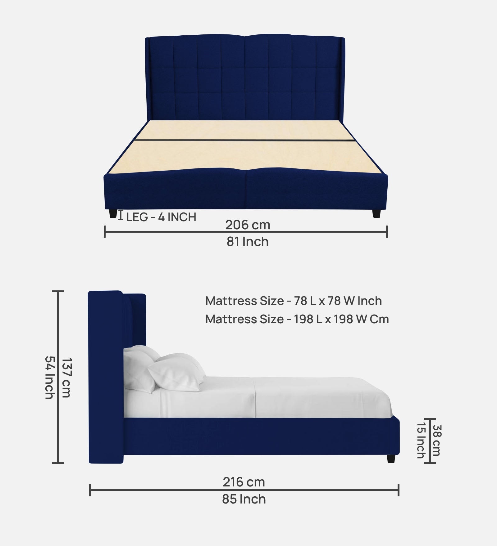 Jovi Velvet King Size Bed In Imperial Blue In Colour
