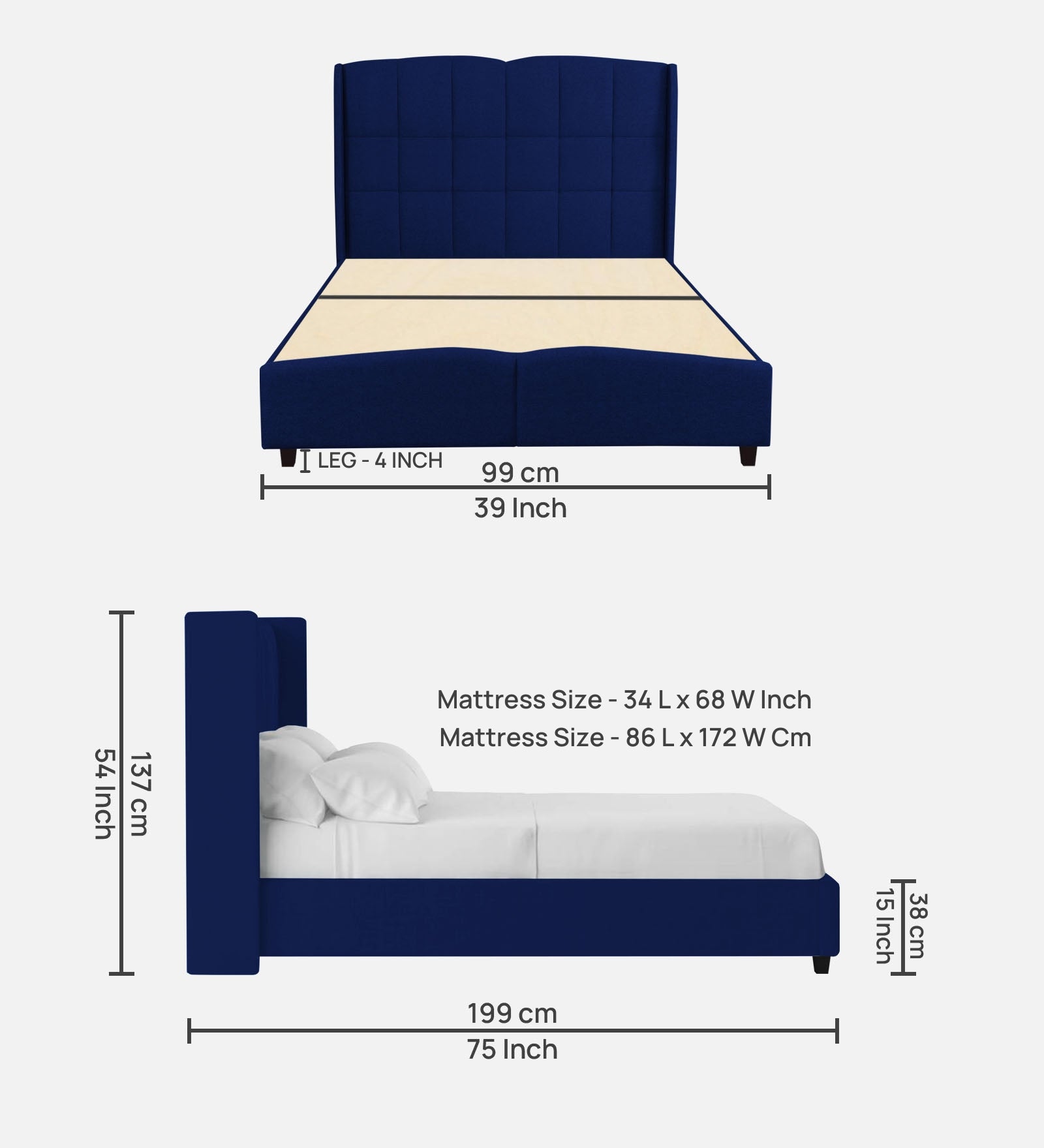 Jovi Velvet Single Size Bed In Imperial Blue In Colour - Febonic Living