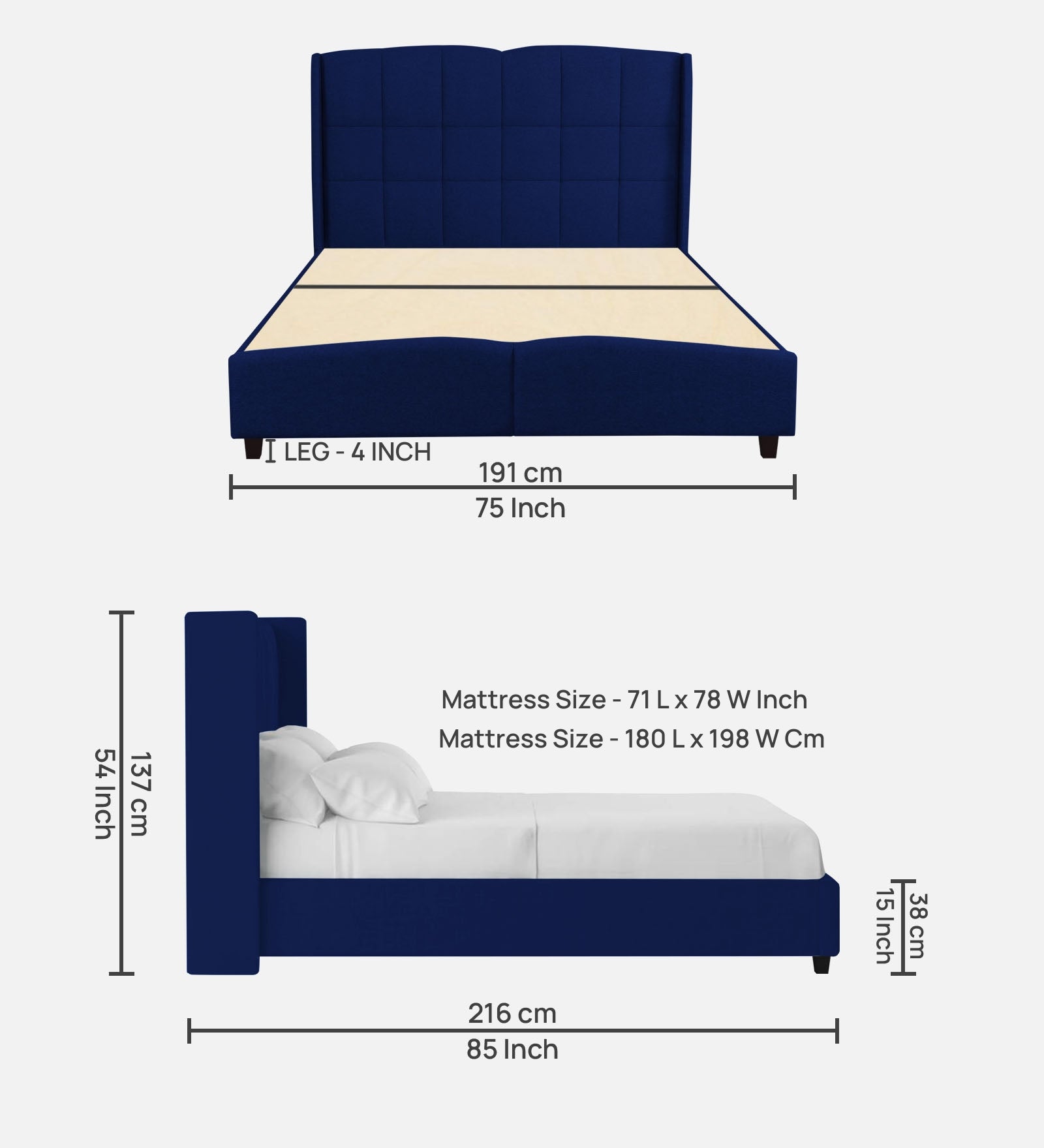 Jovi Velvet Queen Size Bed In Imperial Blue In Colour - Febonic Living