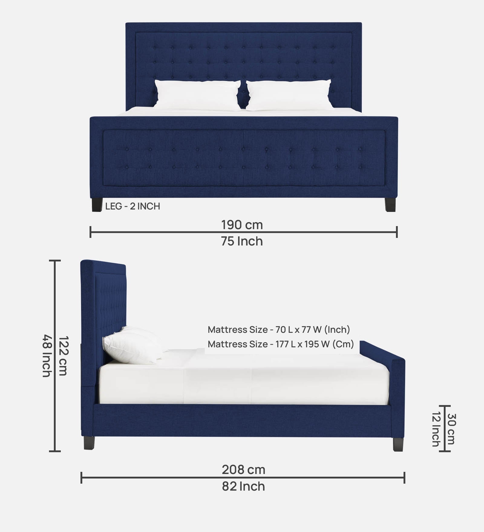 Kaster Fabric King Size Bed In Royal Blue Colour - Febonic Living