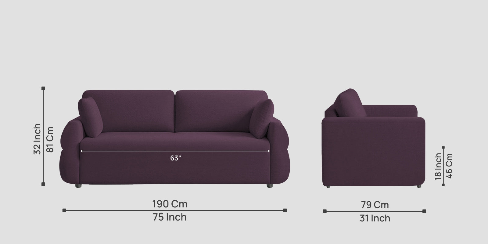 Jack Fabric 3 Seater Sofa In Greek Purple Colour - Febonic Living