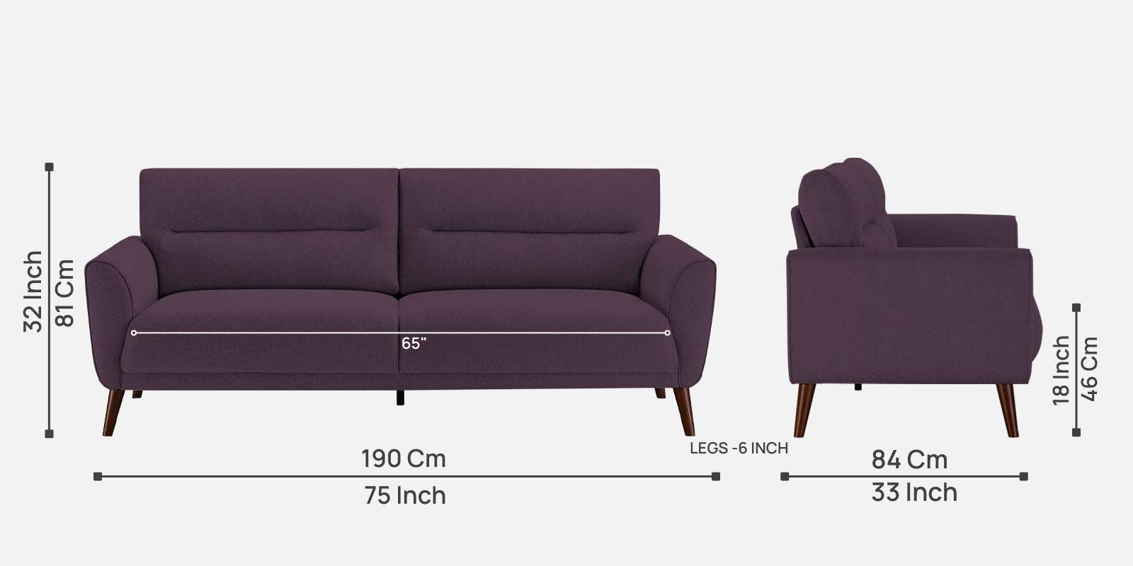 Castro Fabric 3 Seater Sofa In Greek Purple Colour - Febonic Living
