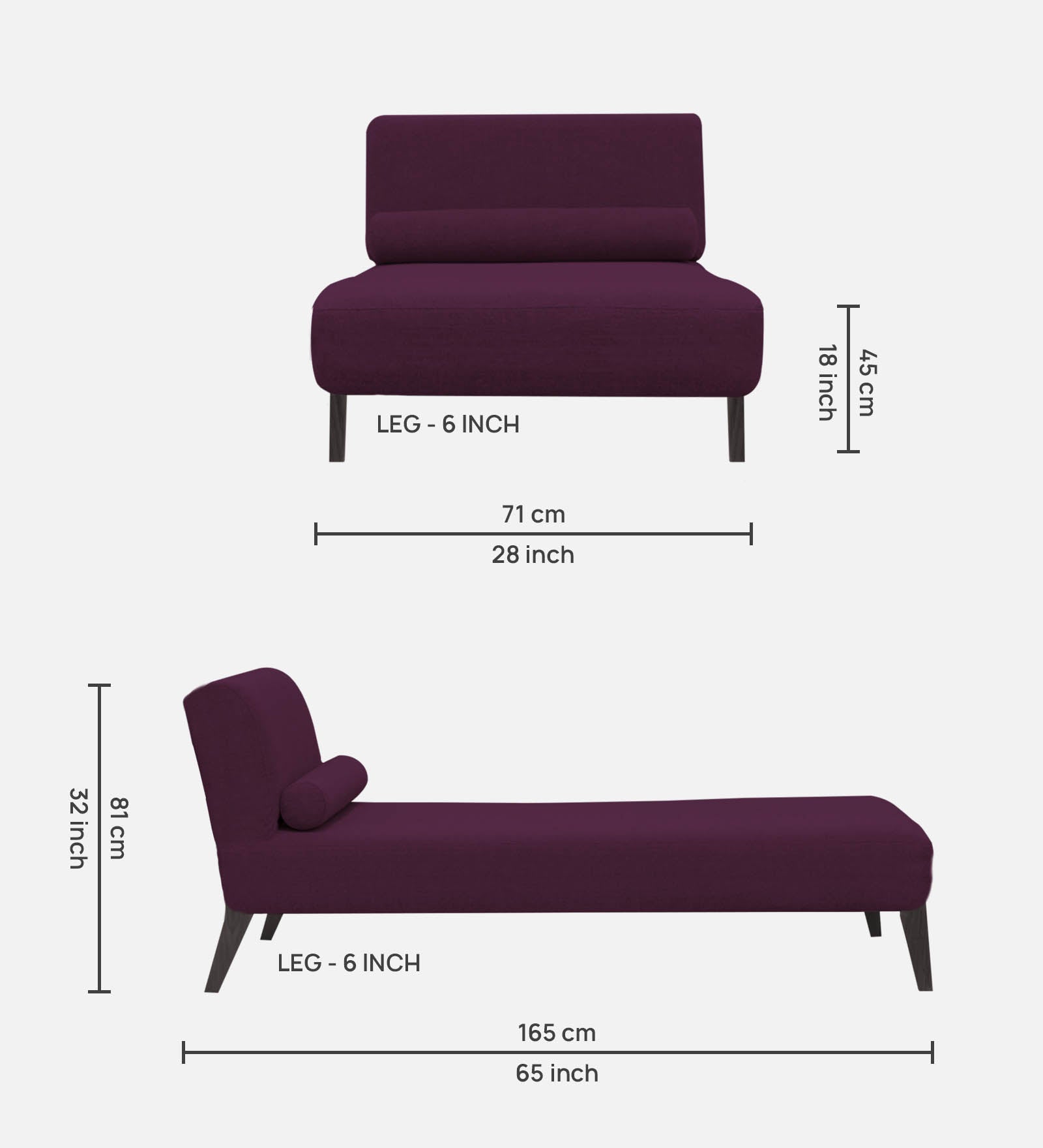 Noce Fabric Armless Chaise Lounger In Greek Purple Colour - Febonic Living