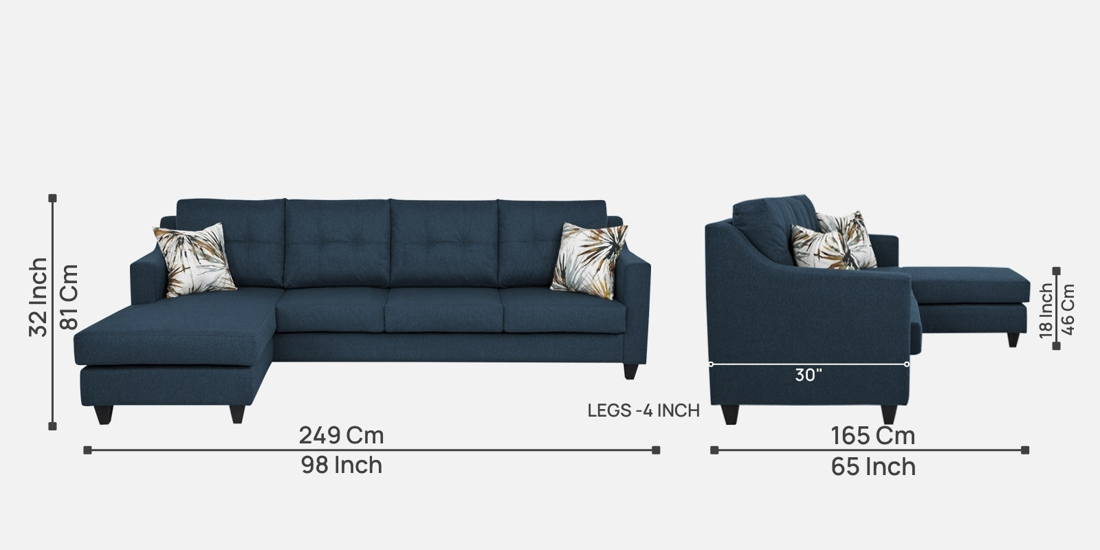 Welly Fabric RHS Sectional Sofa (3+Lounger) In Light Blue Colour - Febonic Living