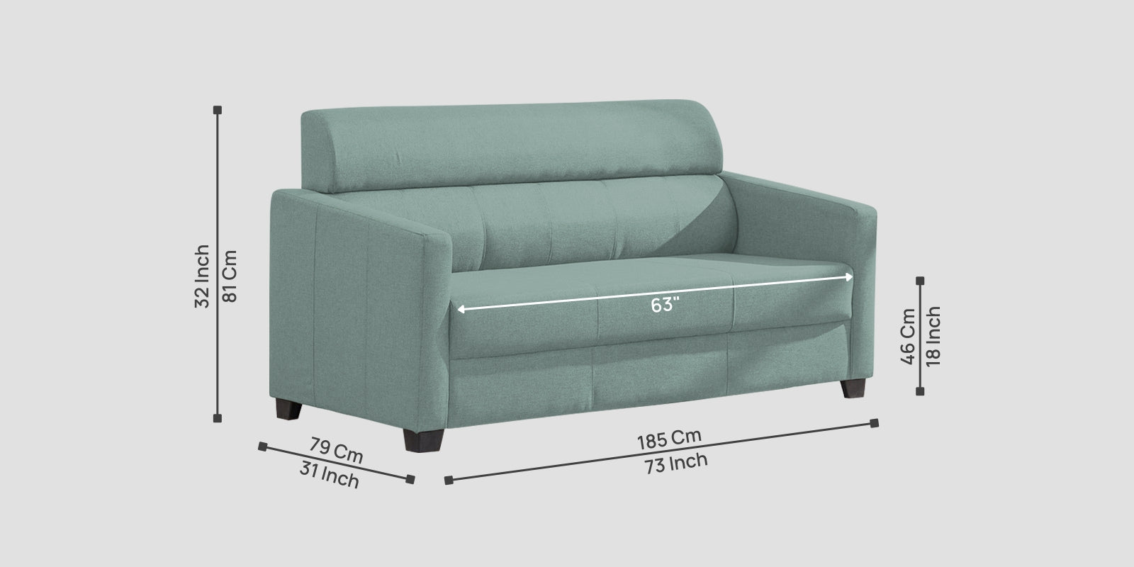 Devo Fabric 3 Seater Sofa In Suka Blue Colour - Febonic Living