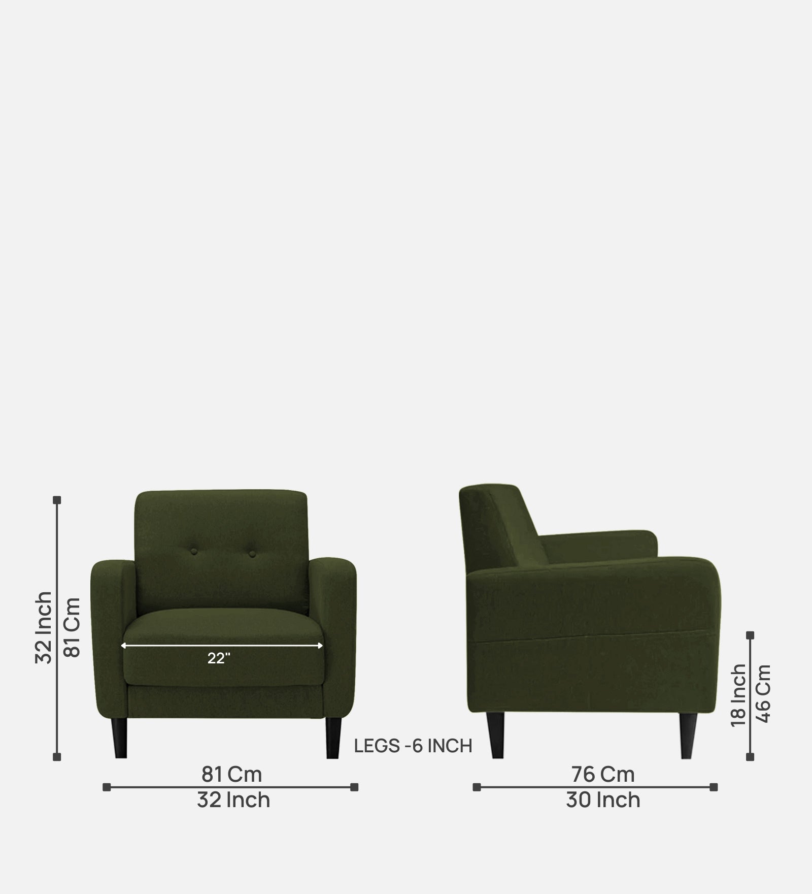 Marq Fabric 1 Seater Sofa In Olive Green Colour - Febonic Living