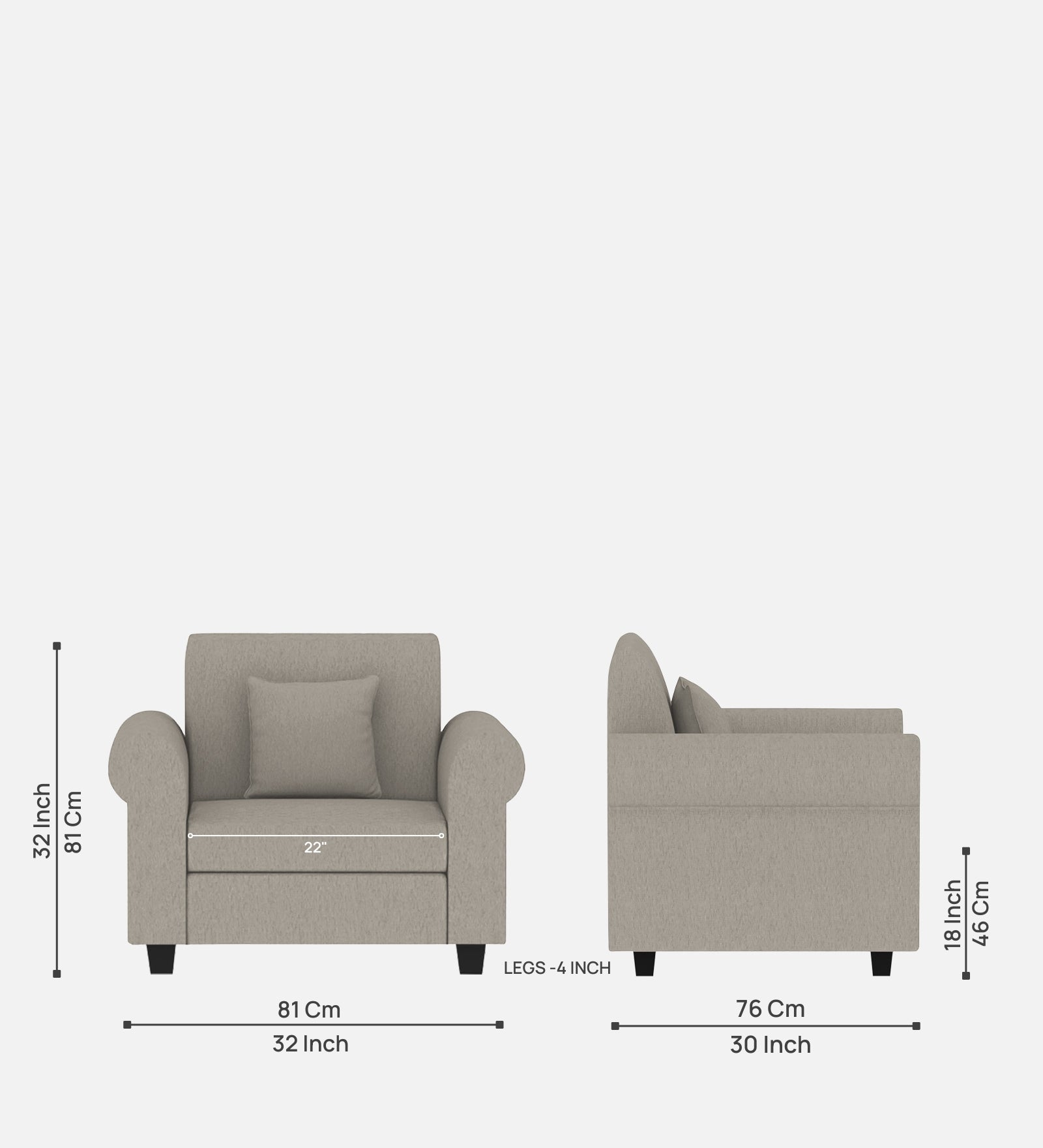 Derado Fabric 1 Seater Sofa In Ash Grey Colour - Febonic Living