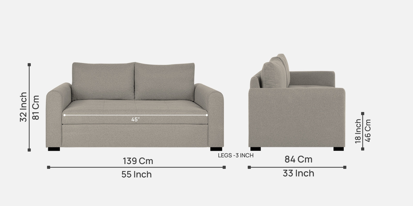 Sigma Fabric 2 Seater Sofa In Ash Grey Colour - Febonic Living