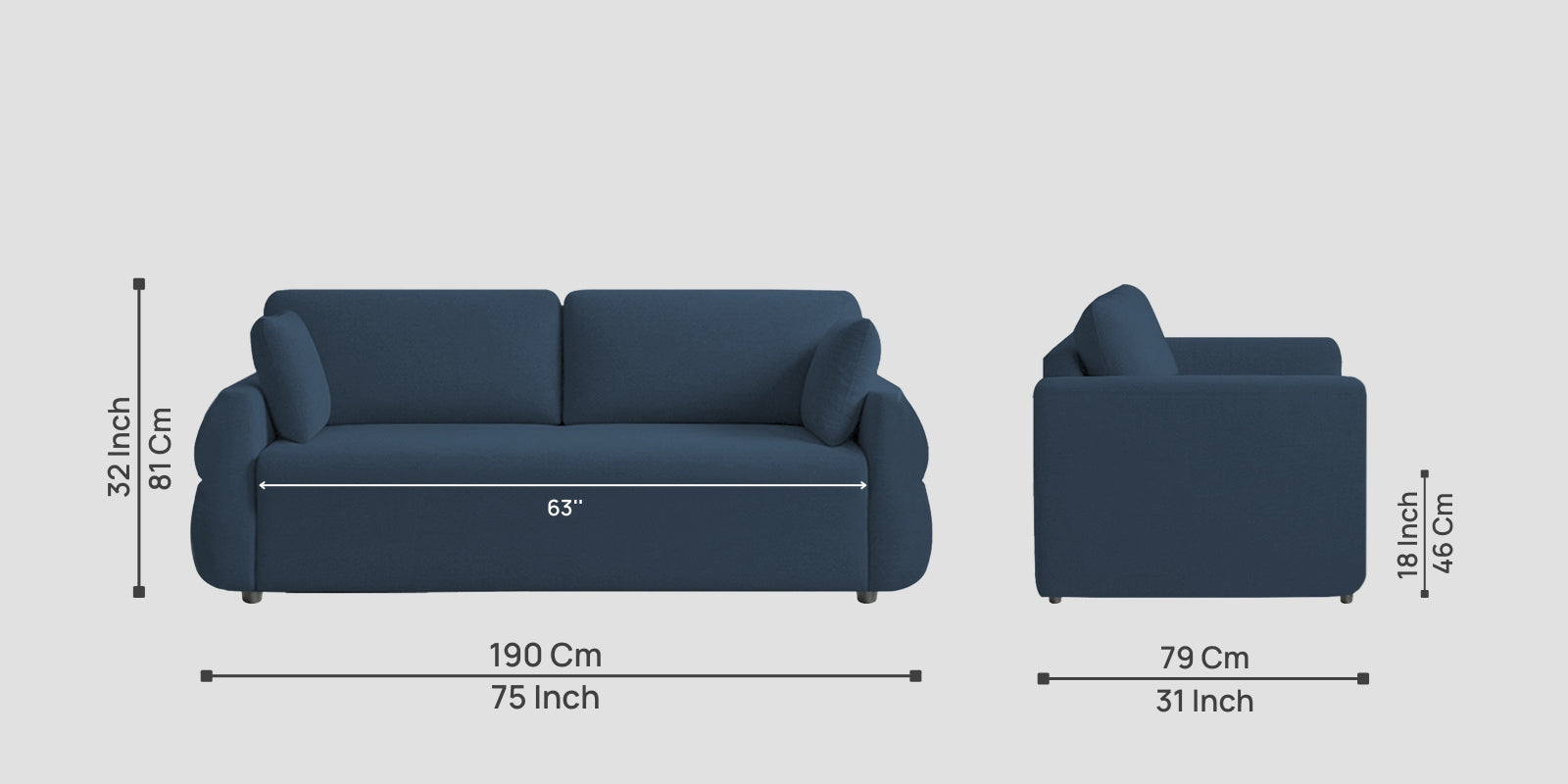 Jack Fabric 3 Seater Sofa In Light Blue Colour - Febonic Living