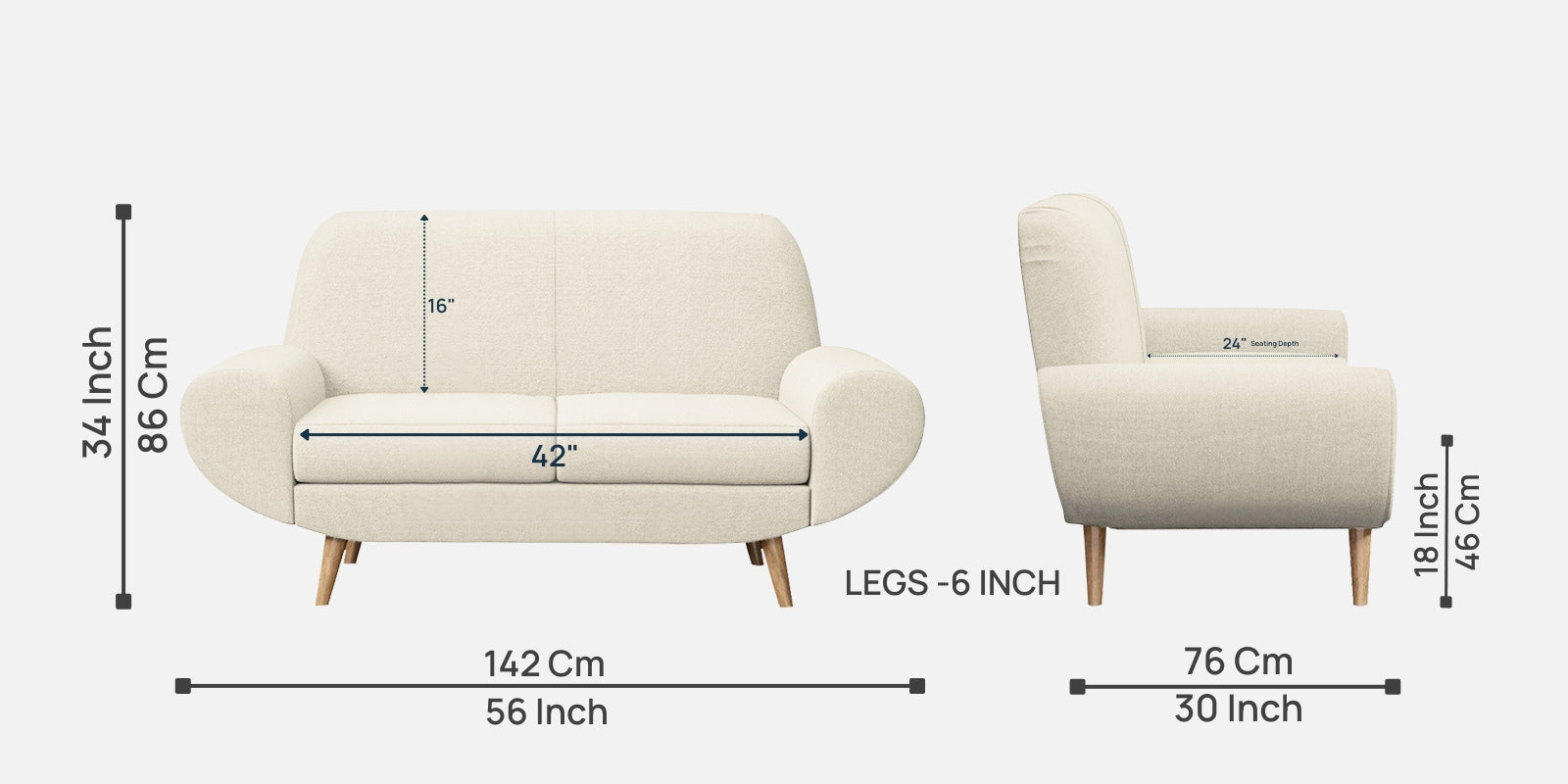 Jessy Fabric 2 Seater Sofa In Ivory Cream Colour - Febonic Living
