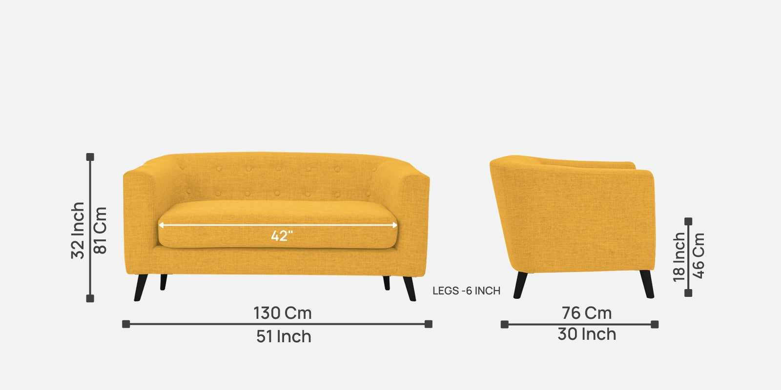 Casper Fabric 2 Seater Sofa In Bold Yellow Colour - Febonic Living