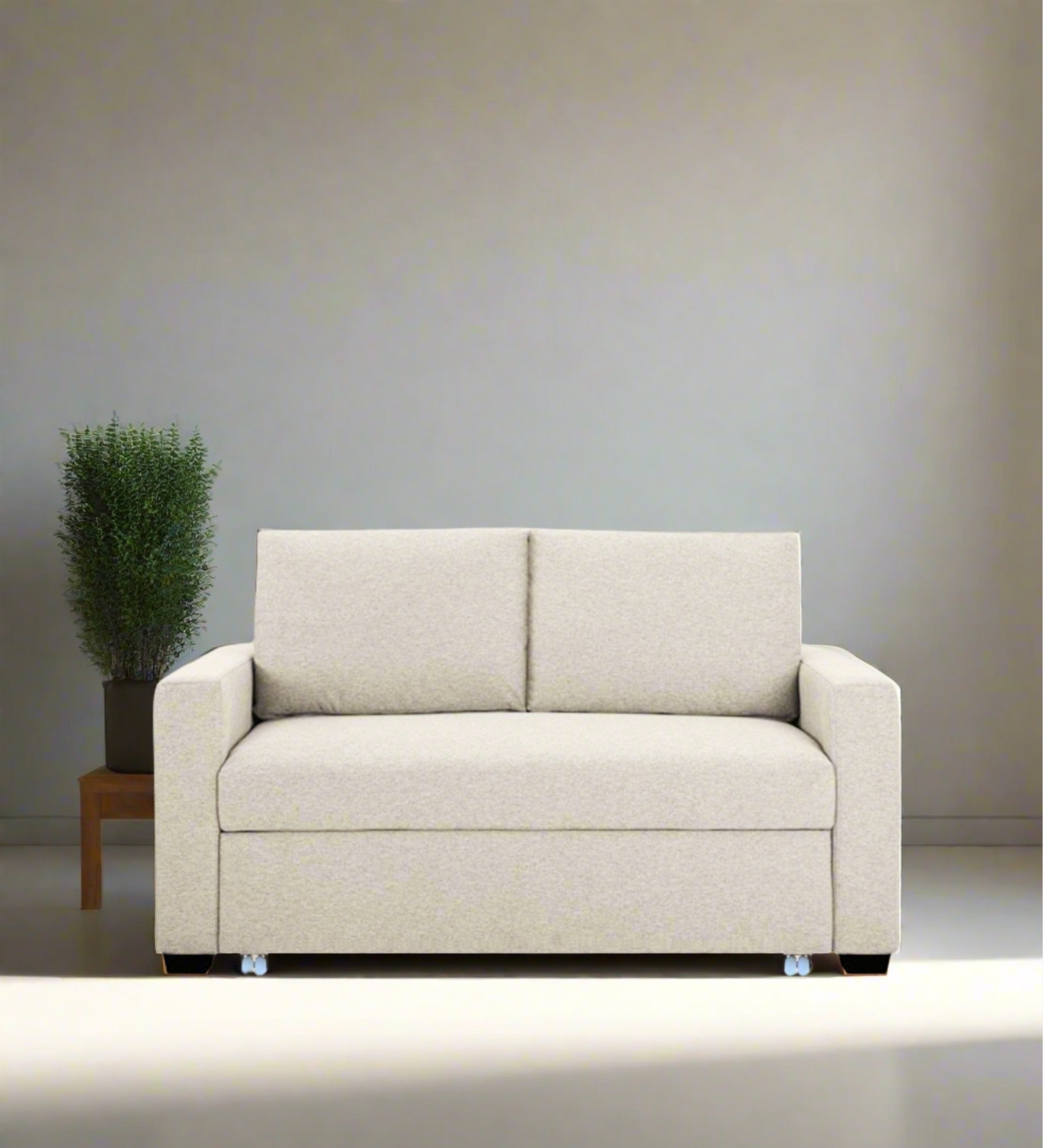 Lobby Fabric 2 Seater Pull Out Sofa Cum Bed In Ivory Cream Colour - Febonic Living